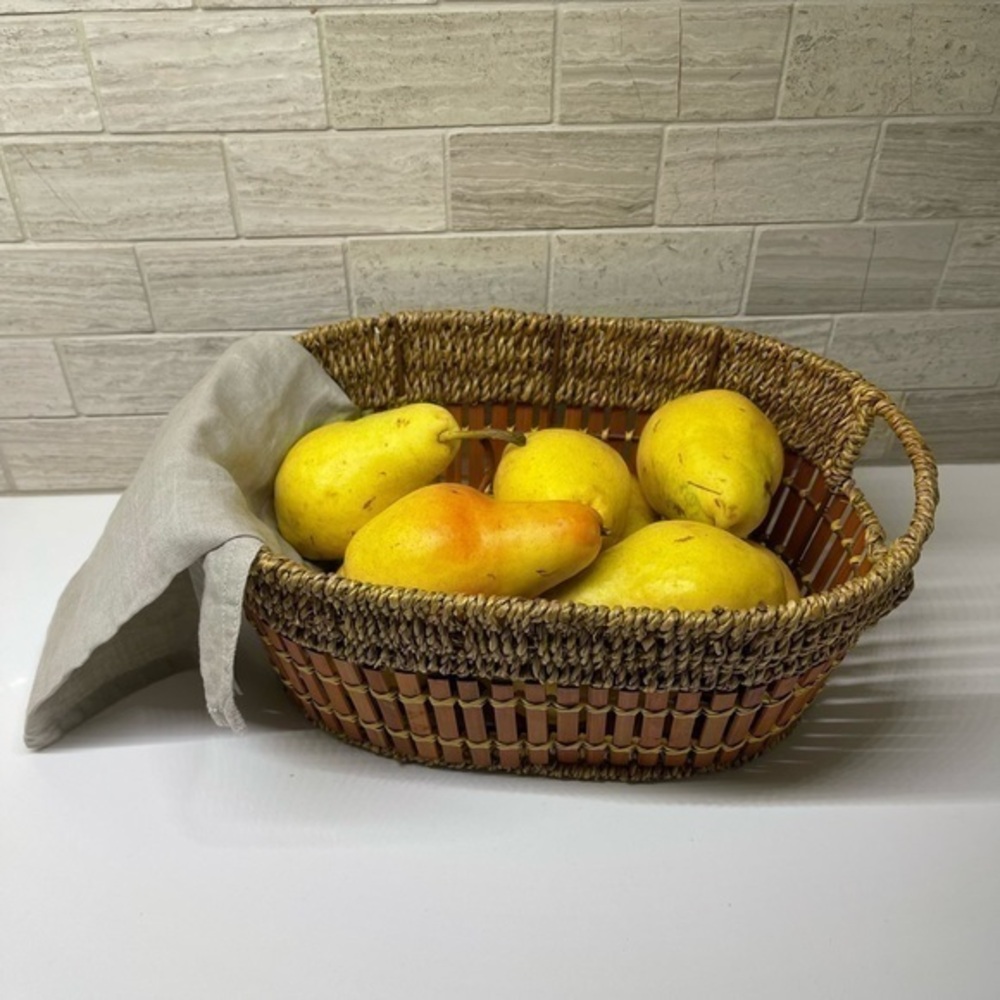 Unique, vintage, oval, boho rattan and bamboo decorative fruit/storage basket